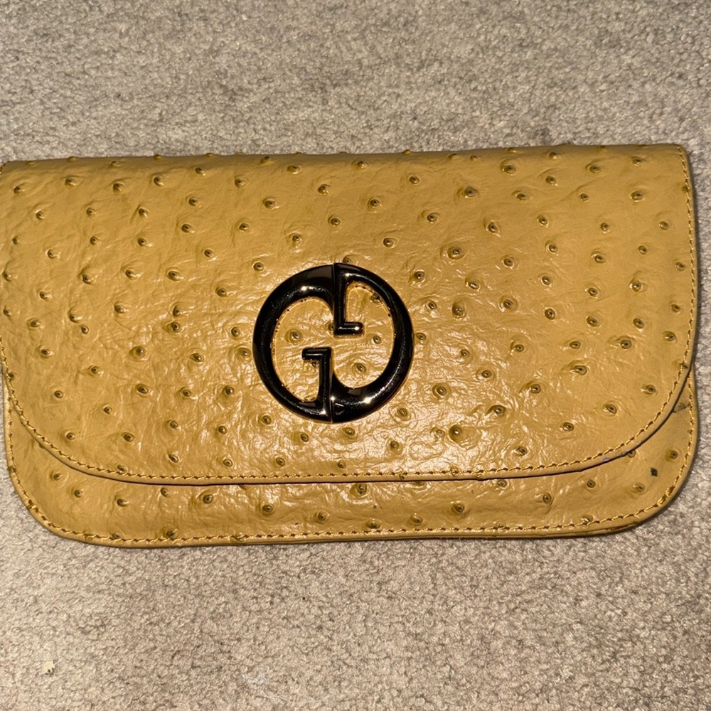 Yellow faux snake skin leather clutch
